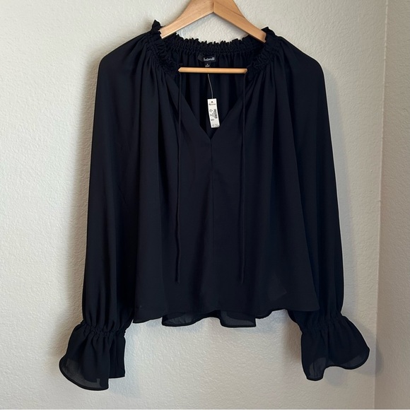 NWT, Madewell Women’s Long-Sleeve Tie-Neck Semisheer Top True Black, Size Medium - Picture 2 of 10